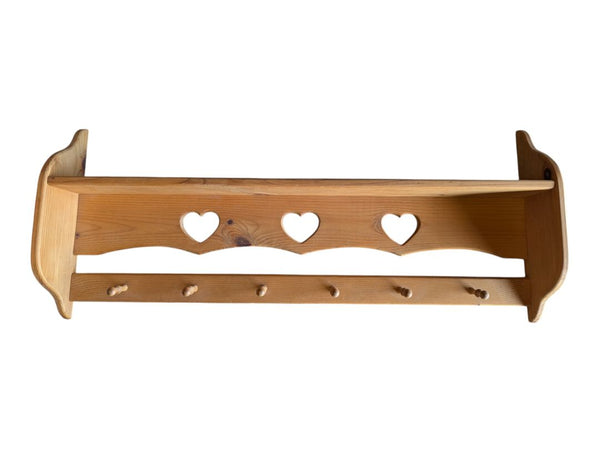 Pine Wall Shelf with Peg Rack & Heart Cut-Outs