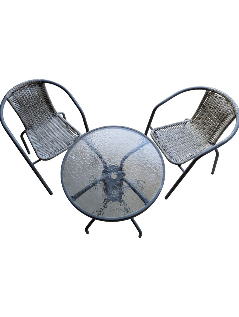 3-Piece Outdoor Bistro Set with Glass-Top Table & Woven Chairs