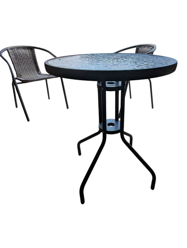 3-Piece Outdoor Bistro Set with Glass-Top Table & Woven Chairs