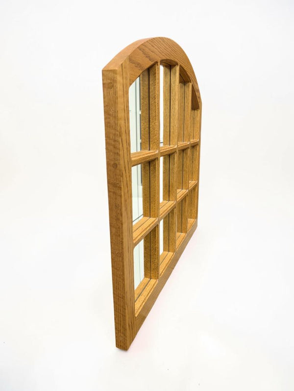 Arched Windowpane Wall Mirror with Wood Frame