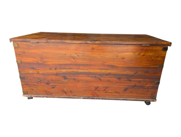 Cedar-Lined Wooden Storage Chest on Casters