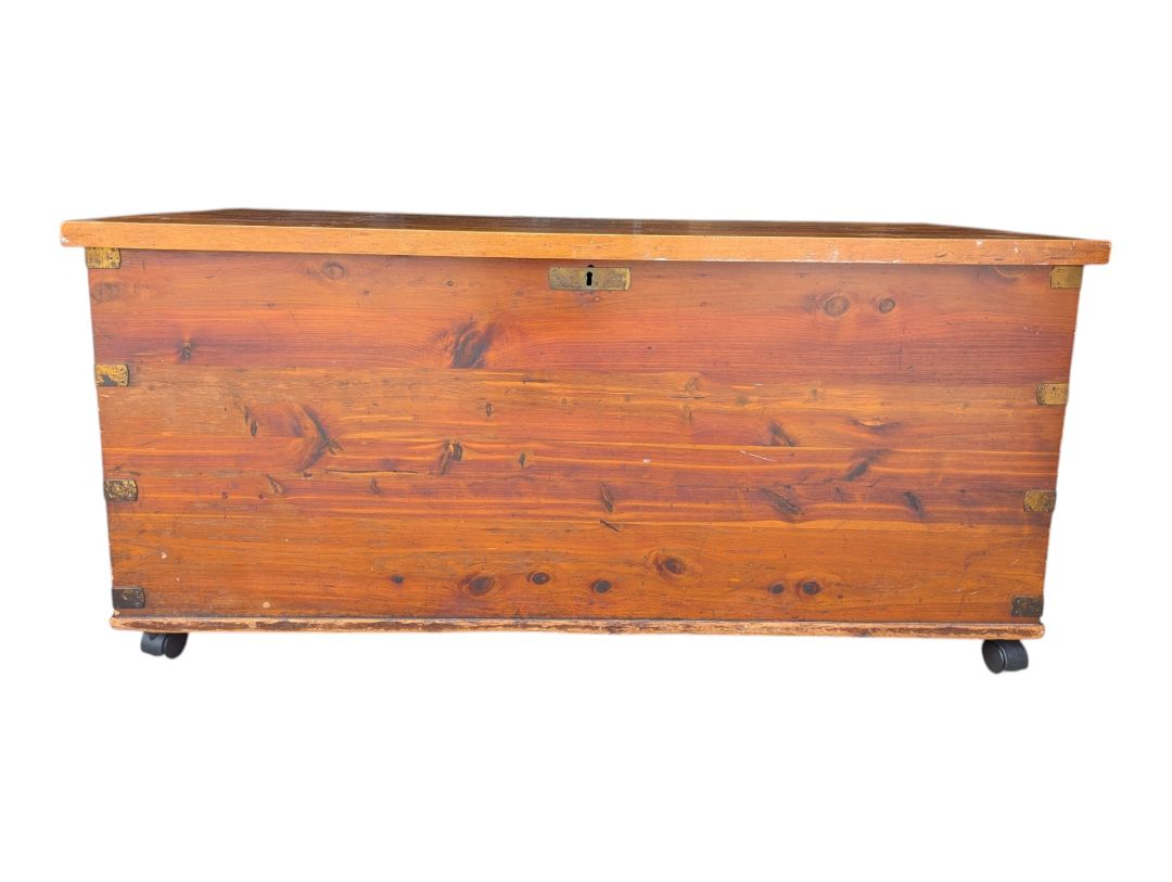 Cedar-Lined Wooden Storage Chest on Casters