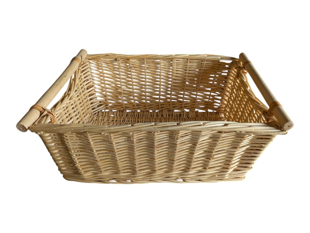 Woven Wicker Storage Basket with Wooden Handles