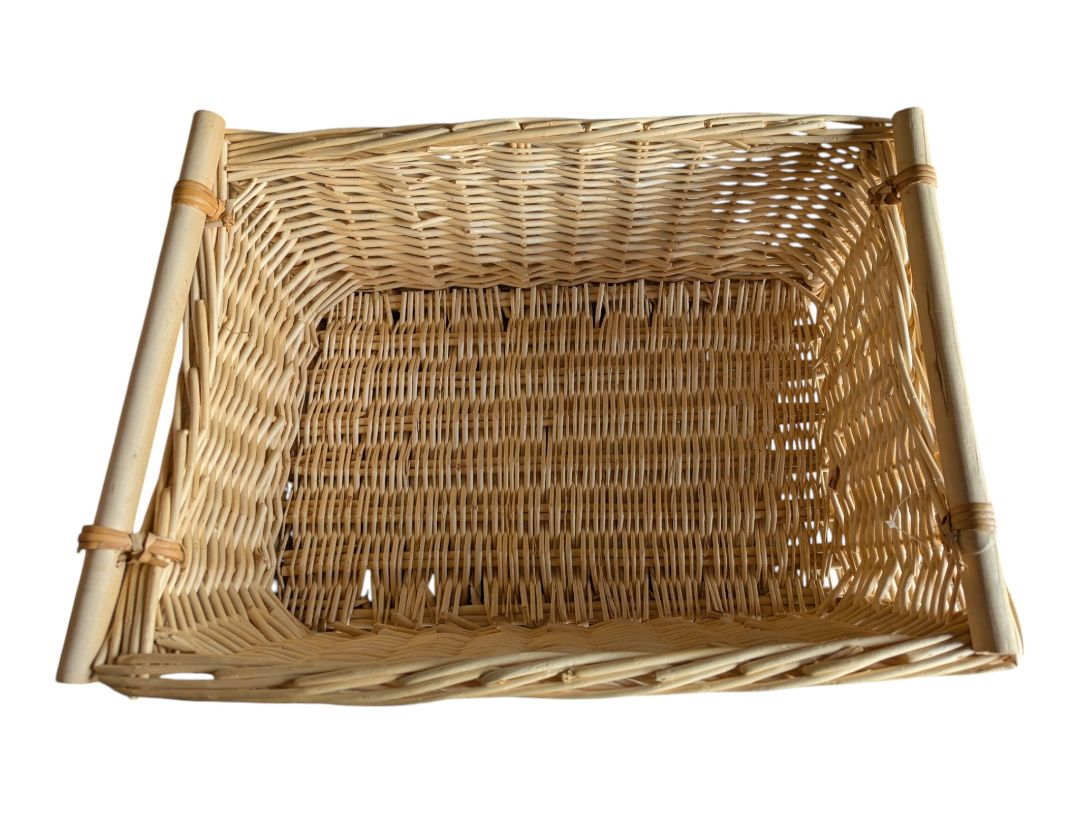 Woven Wicker Storage Basket with Wooden Handles