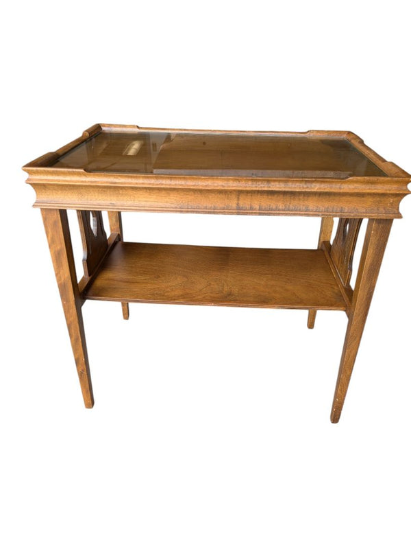 Wood & Glass-Top Side Table with Lower Shelf