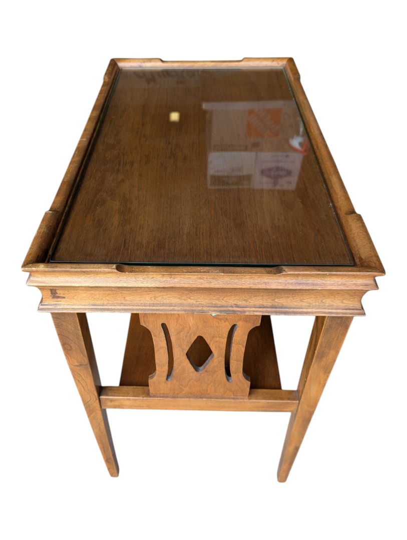 Wood & Glass-Top Side Table with Lower Shelf