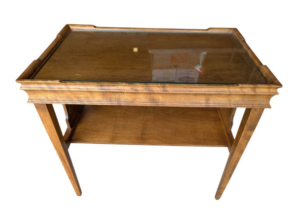 Wood & Glass-Top Side Table with Lower Shelf