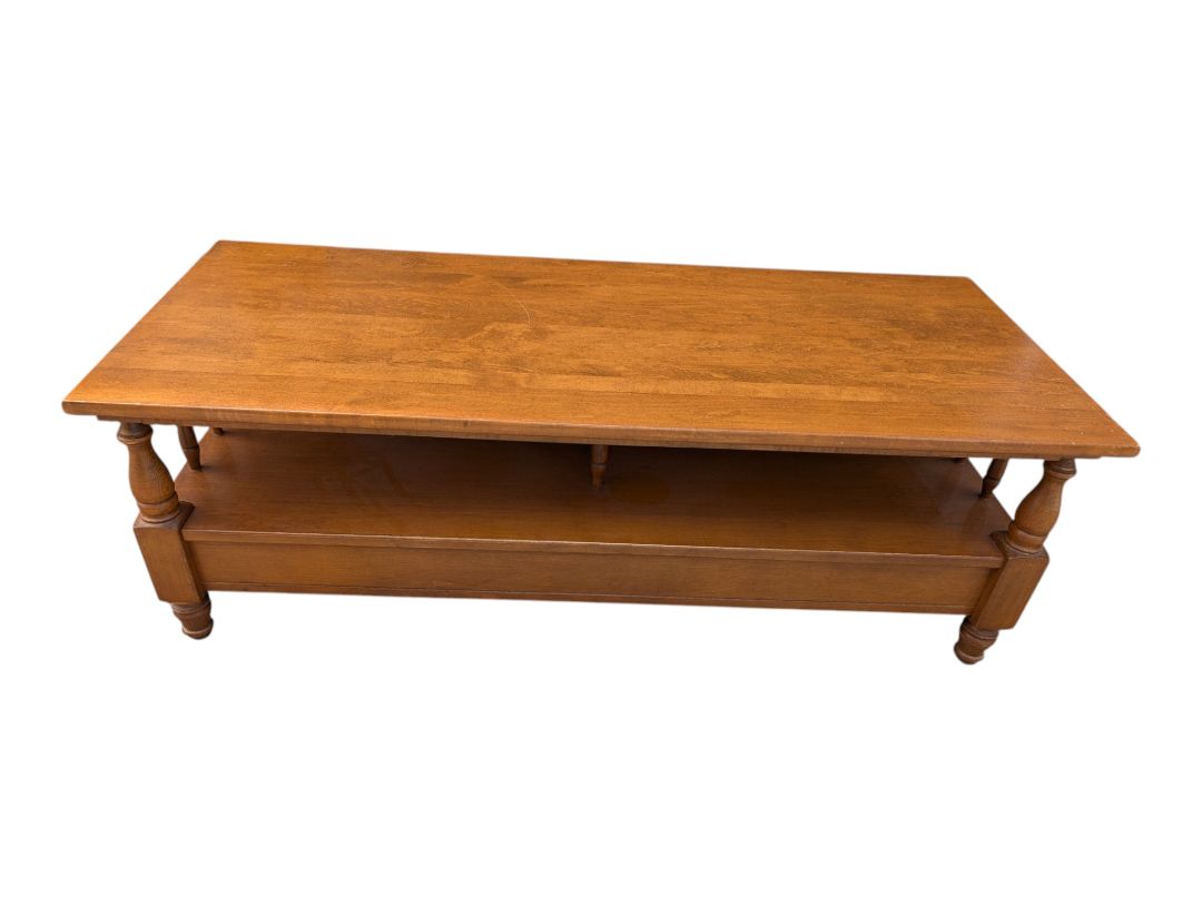 Wooden Coffee Table with Drawer & Spindle Detail