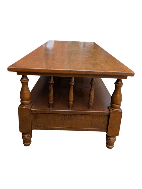 Wooden Coffee Table with Drawer & Spindle Detail