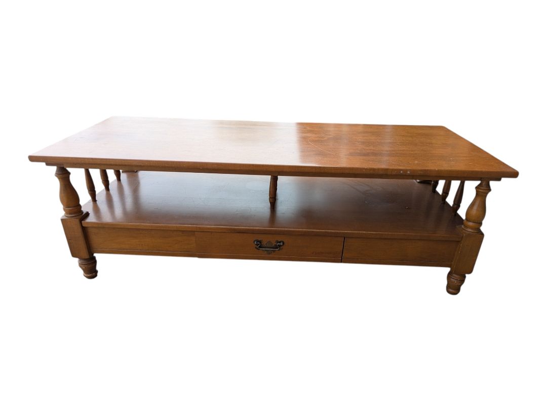 Wooden Coffee Table with Drawer & Spindle Detail