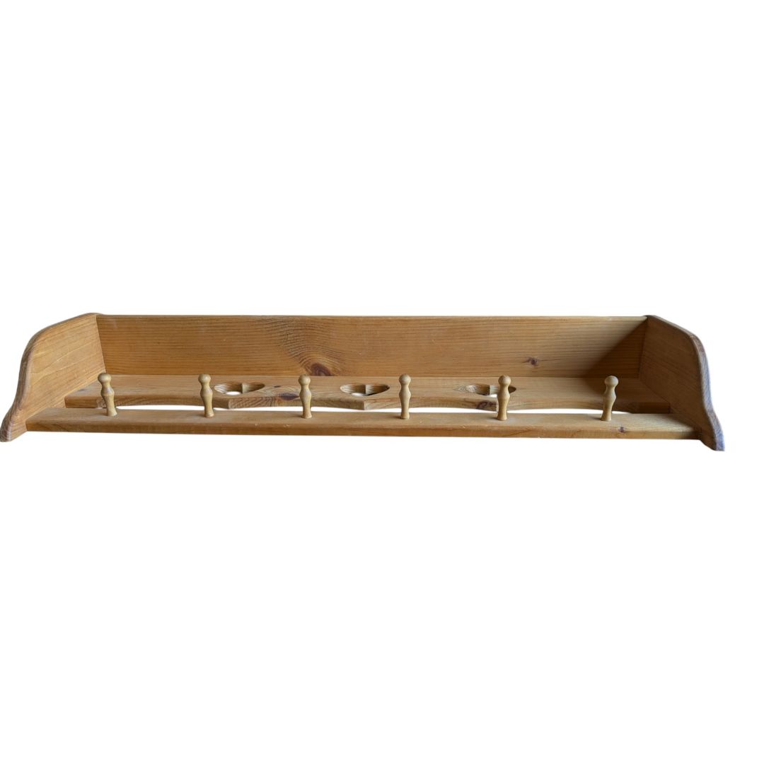 Pine Wall Shelf with Peg Rack & Heart Cut-Outs