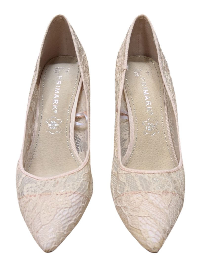 Primark Cream Lace Pointed-Toe Heels – Size 9