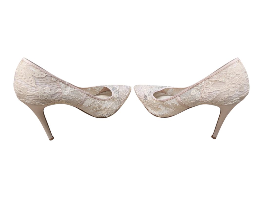 Primark Cream Lace Pointed-Toe Heels – Size 9