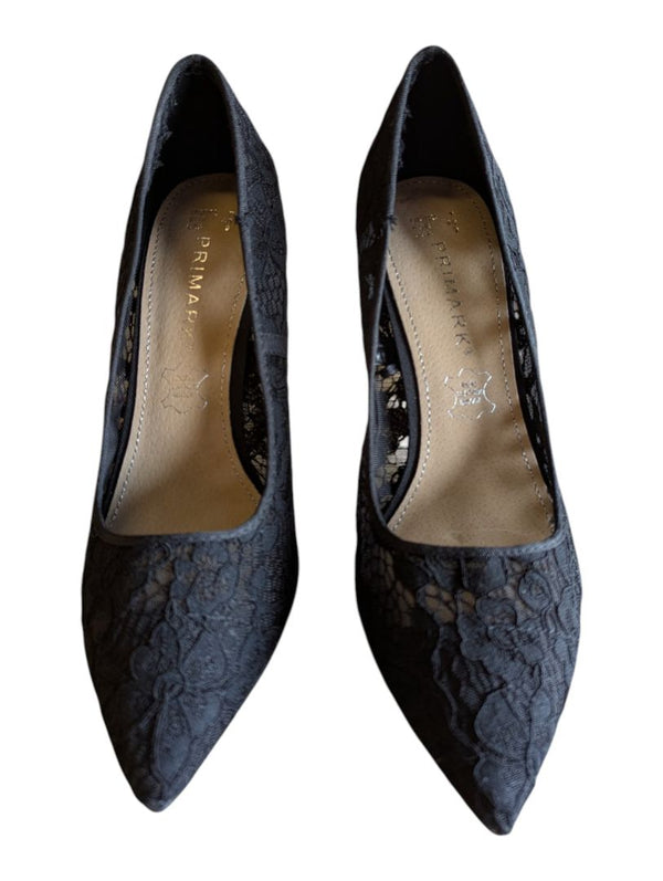Primark Black Lace Pointed-Toe Heels – Size 9
