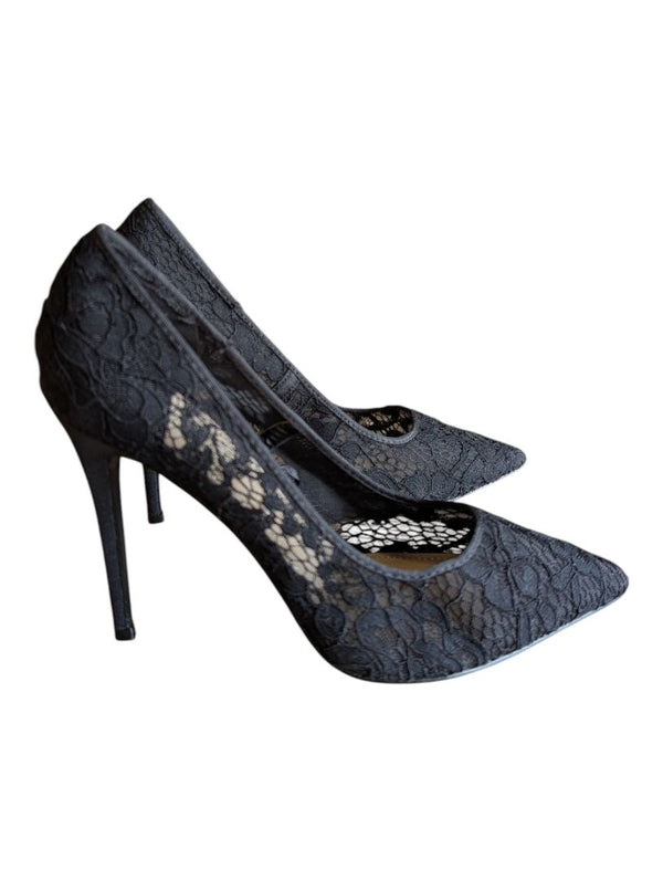Primark Black Lace Pointed-Toe Heels – Size 9