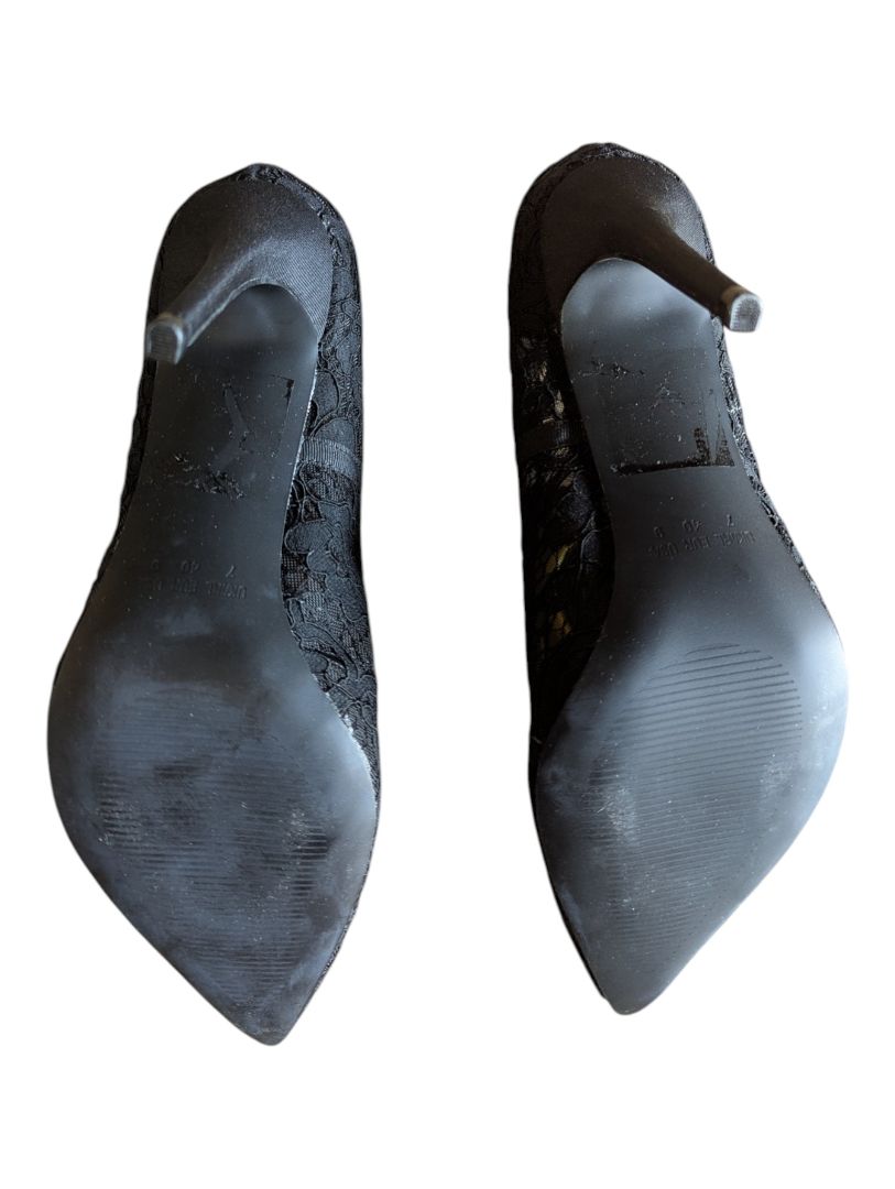 Primark Black Lace Pointed-Toe Heels – Size 9