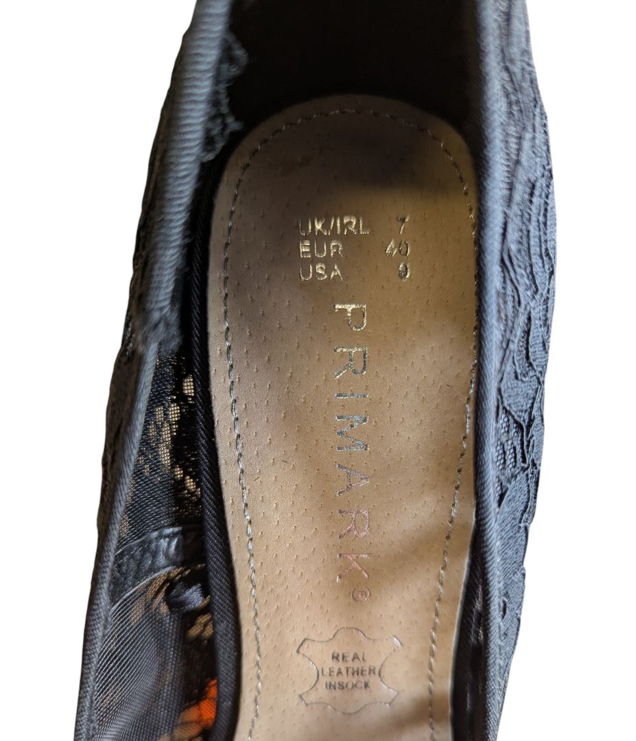 Primark Black Lace Pointed-Toe Heels – Size 9