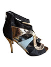 Glamour Black, Gold & White Strappy Peep-Toe Stiletto Heels
