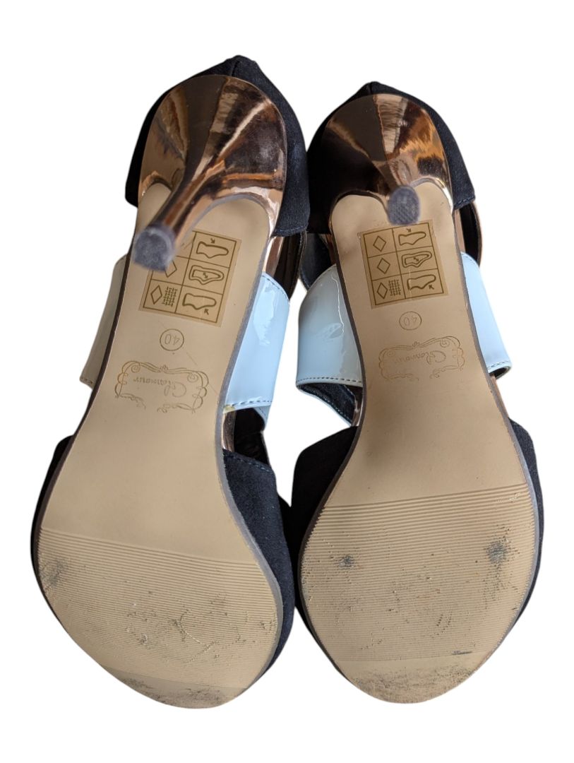 Glamour Black, Gold & White Strappy Peep-Toe Stiletto Heels