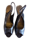 Fioni Brown Croc-Embossed Peep-Toe Slingback Heels