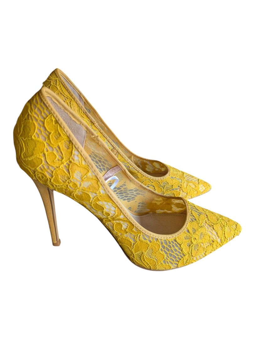 Primark Yellow Lace Pointed-Toe Heels – Size 9