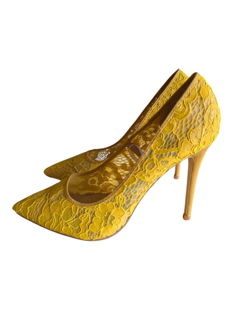 Primark Yellow Lace Pointed-Toe Heels – Size 9