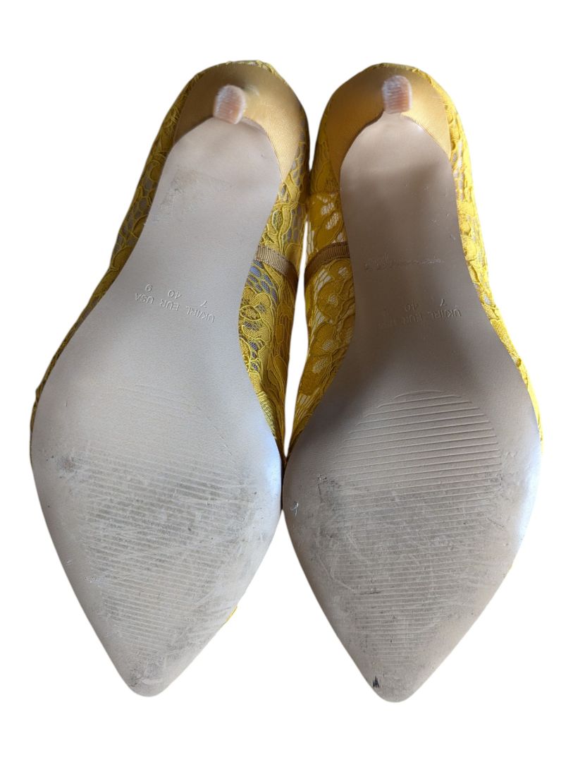 Primark Yellow Lace Pointed-Toe Heels – Size 9
