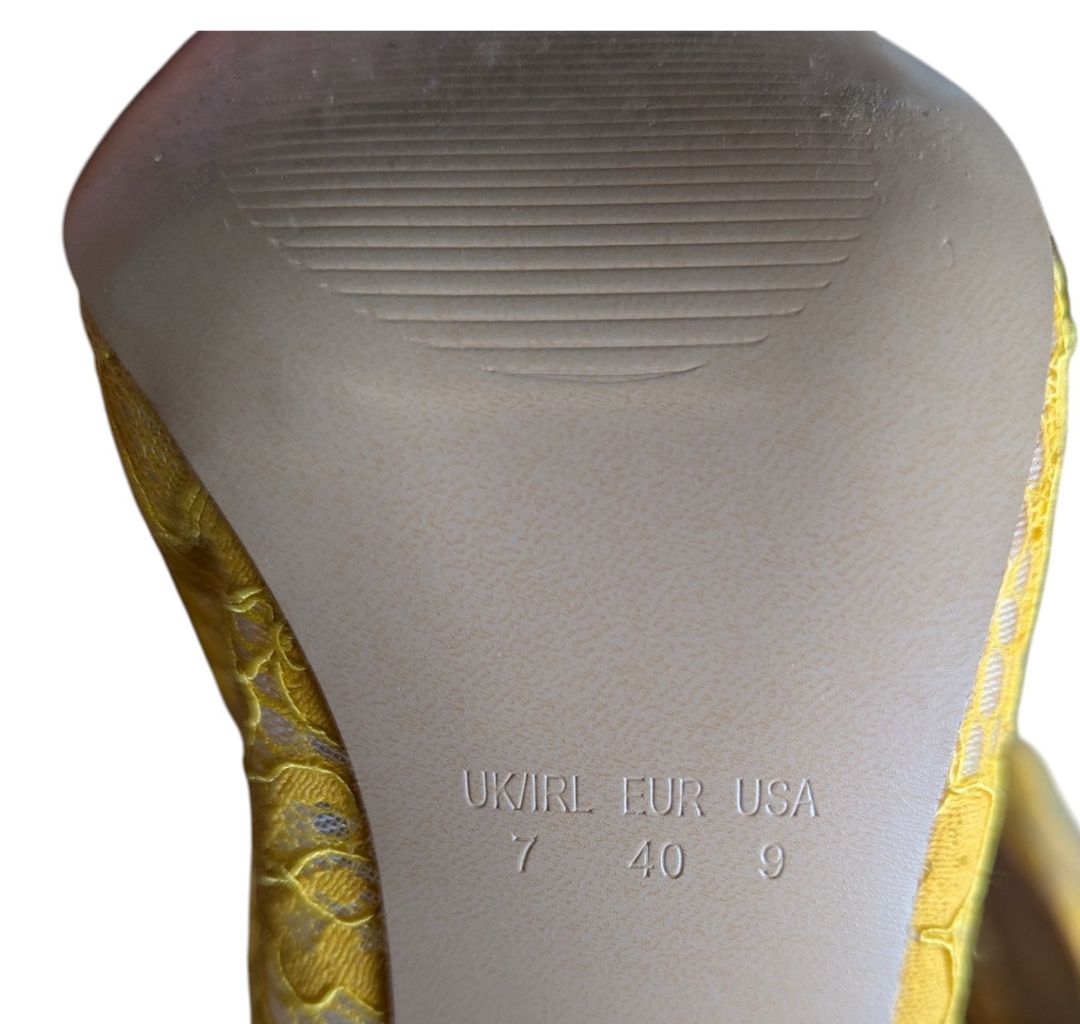 Primark Yellow Lace Pointed-Toe Heels – Size 9