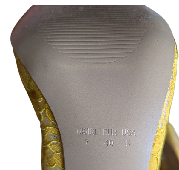 Primark Yellow Lace Pointed-Toe Heels – Size 9