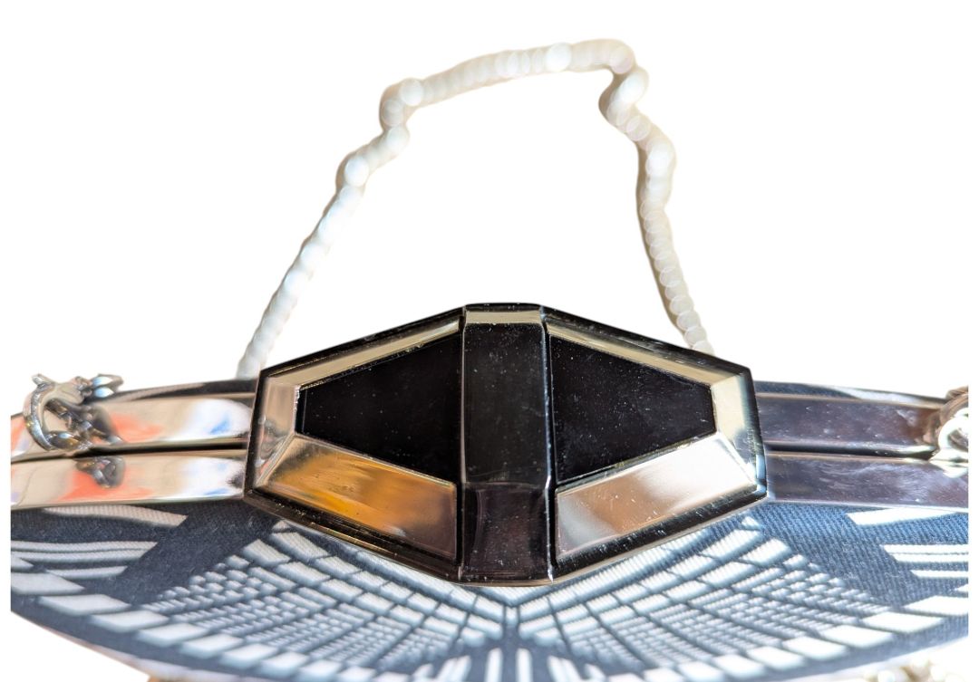 Karen Millen Black & White Graphic Box Clutch Evening Bag with Chain Strap
