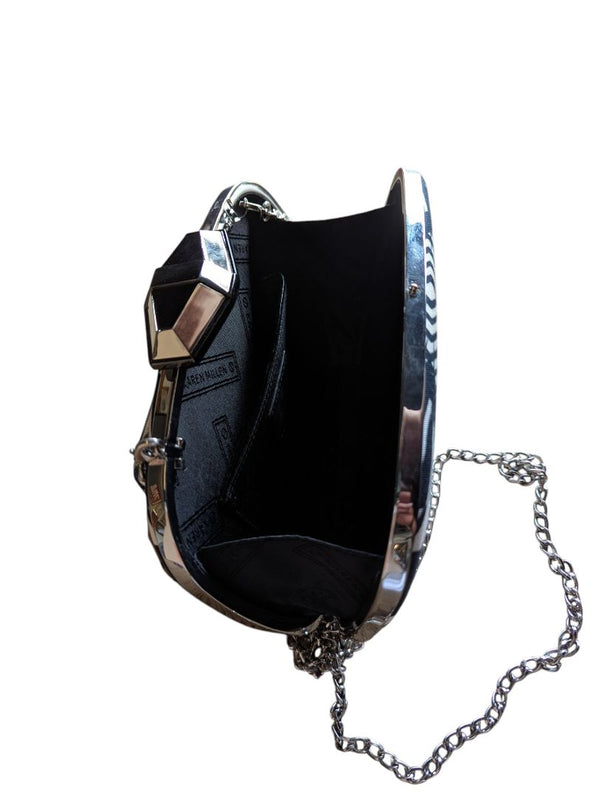 Karen Millen Black & White Graphic Box Clutch Evening Bag with Chain Strap