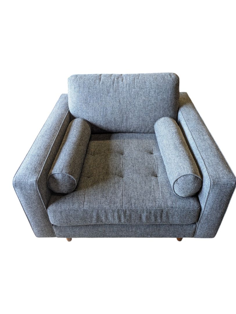 Grey Fabric Loveseat with Bolster Pillows