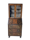Vintage Wood Secretary Desk with Glass Door Hutch