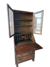 Vintage Wood Secretary Desk with Glass Door Hutch