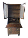 Vintage Wood Secretary Desk with Glass Door Hutch