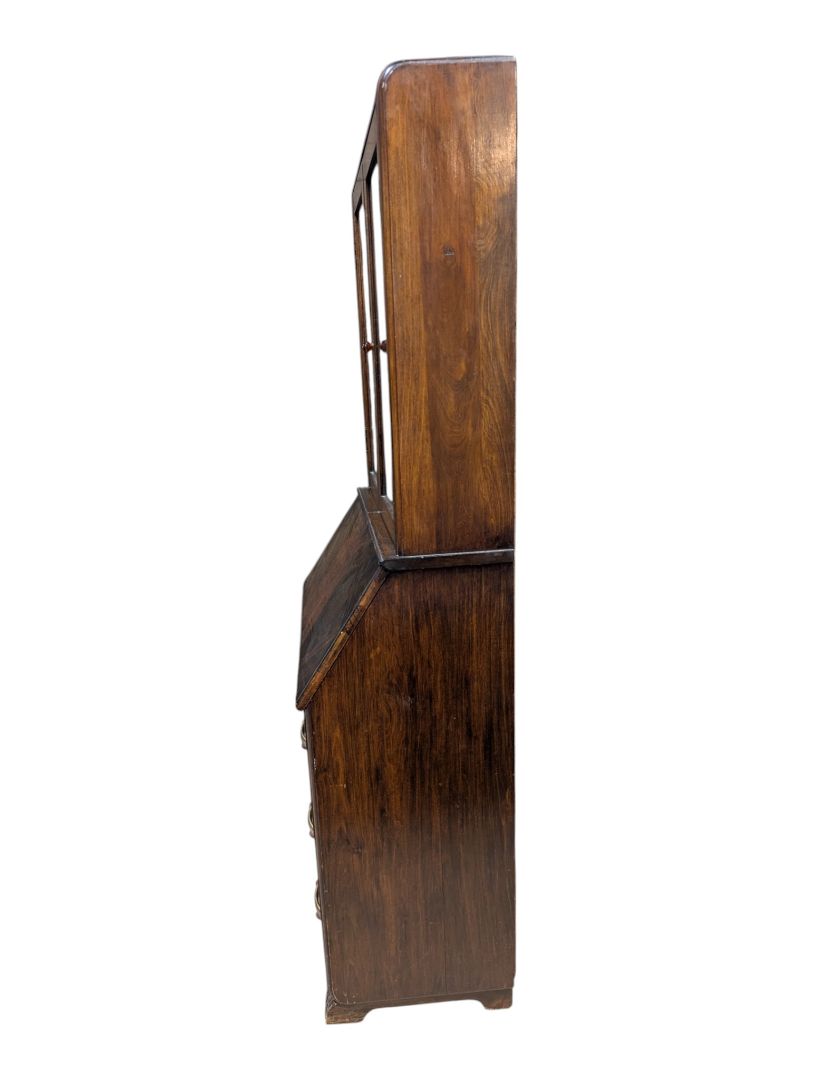 Vintage Wood Secretary Desk with Glass Door Hutch