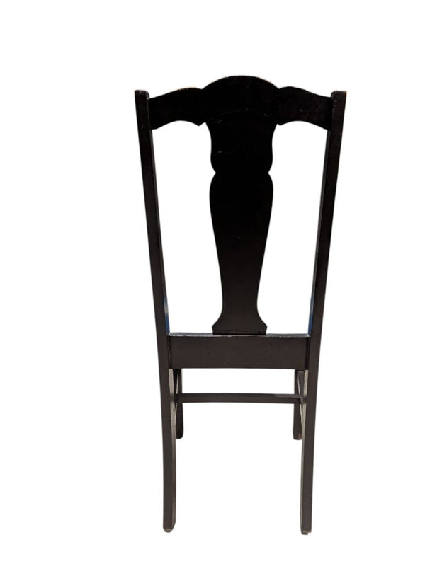 Vintage Black Wood Chair with Blue Floral Needlepoint Seat