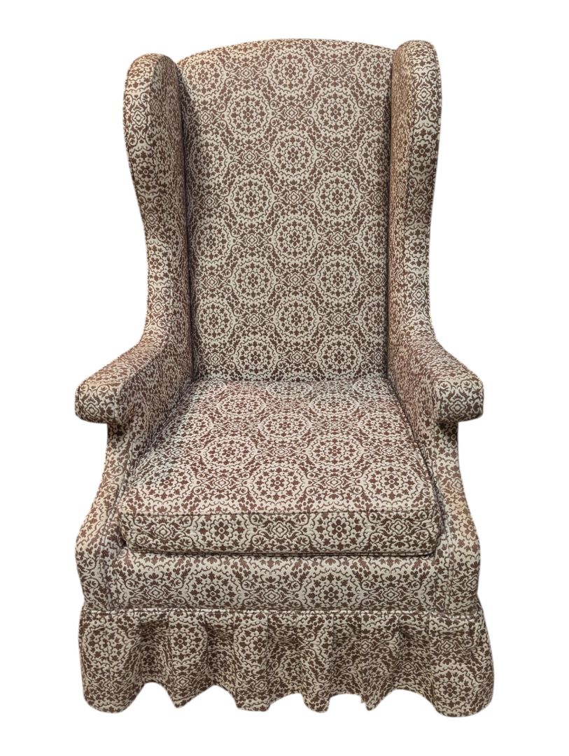 Patterned Wingback Armchair with Skirted Base