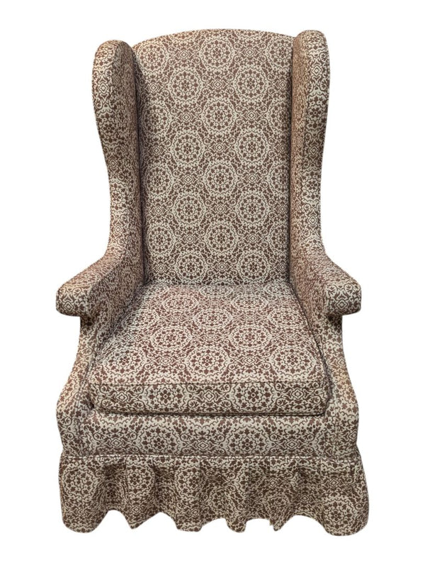 Patterned Wingback Armchair with Skirted Base