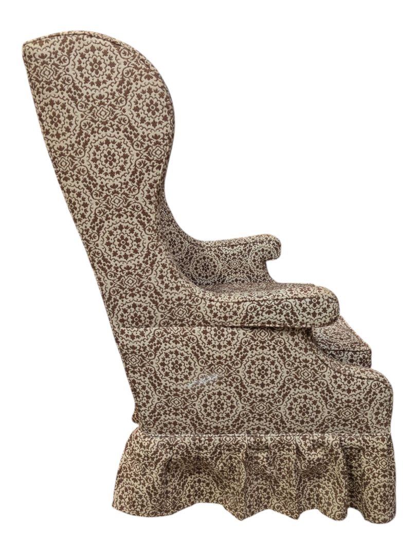 Patterned Wingback Armchair with Skirted Base