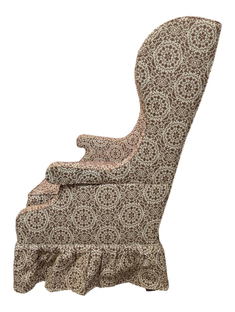 Patterned Wingback Armchair with Skirted Base