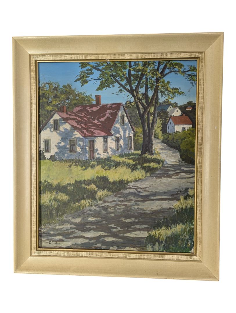 Framed Country Cottage Landscape Painting