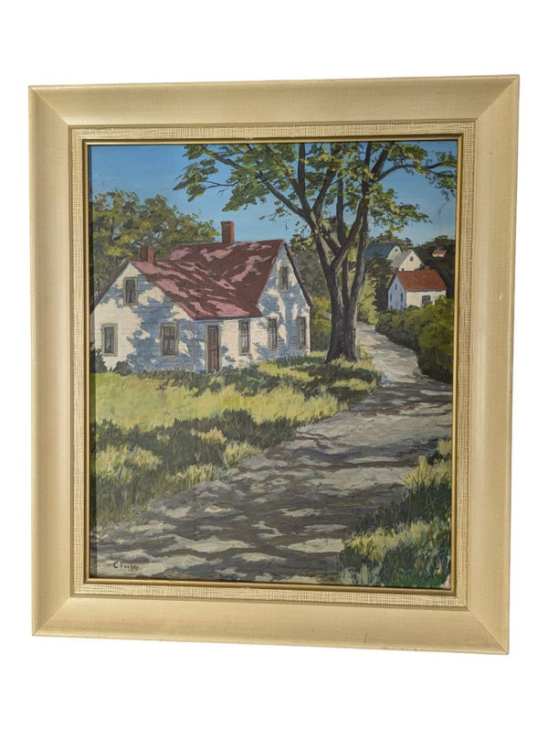 Framed Country Cottage Landscape Painting