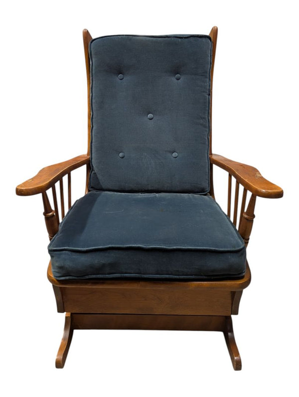 Wooden Glider Rocking Chair with Blue Cushions