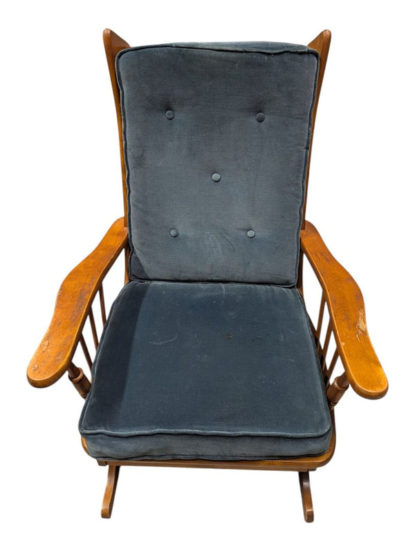 Wooden Glider Rocking Chair with Blue Cushions