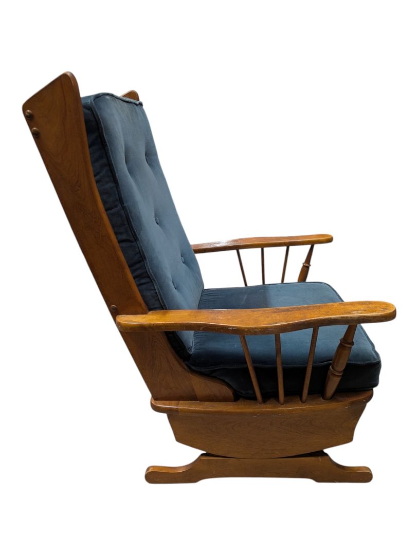 Wooden Glider Rocking Chair with Blue Cushions