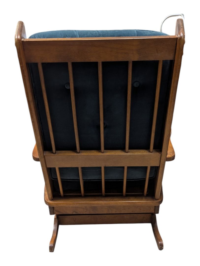 Wooden Glider Rocking Chair with Blue Cushions