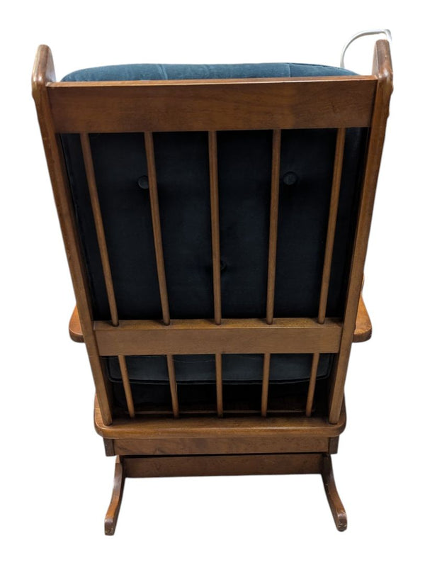 Wooden Glider Rocking Chair with Blue Cushions