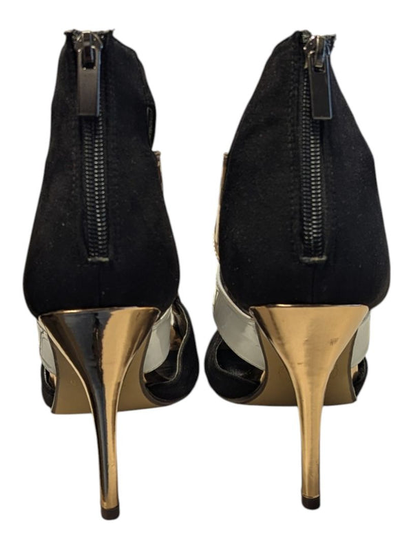 Glamour Black, Gold & White Strappy Peep-Toe Stiletto Heels
