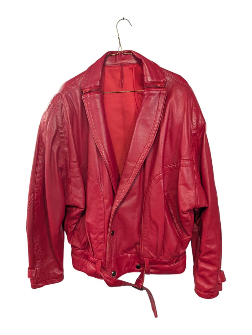 Vintage Red Leather Cropped Jacket